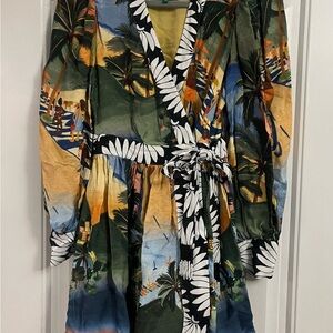 FARM Rio Multicolor Tropical Long Sleeve Dress
